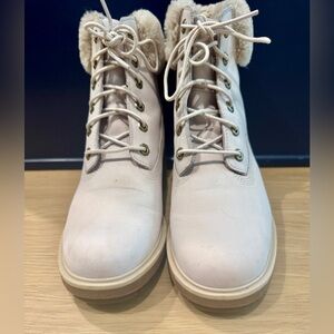 Timberland Women's Cream Fur-Lined Boots with lug sole